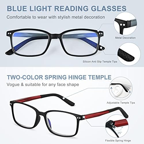 ЛЕСНО ЧЕТЛИВ 2 Чифта Очила за четене в Спортен стил за мъже, Правоъгълни Очила за четене със Заключване синя светлина