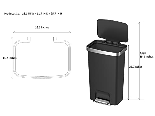 Кофа за боклук IOSSA обем 11,9 литра, Пластмасова степенка На Кухненската кошчето за боклук (Цвят: черен)