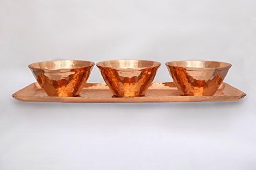 Тава е от чиста мед Alchemade с три Чашами - Правоъгълен Метален Сервировочный тава с чашами за партита или ежедневна
