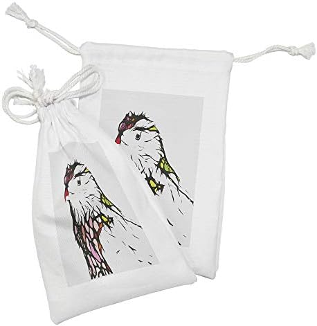 Преносимото Платнена торбичка за животни, Комплект от 2 теми, Скица портрет на Главата пиле с Цветни акценти, карикатура на Зоопарк за домашни любимци, Малка чанта н