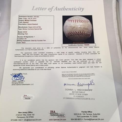 Бейзболни Топки с автограф от Мики Кокрейна, Самостоятелна Модел с автограф от Jsa Loa Hof