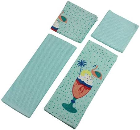 О, Здравейте - Комплект Синьо-кухненски кърпи - 4 броя - Обикновена, за Еднократна употреба за напитки с фламинго, Синя